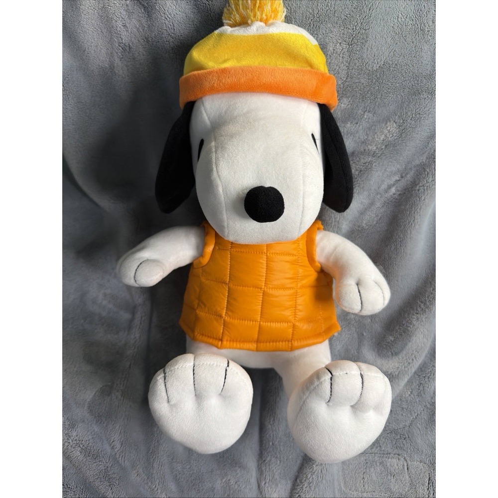 Peanuts Snoopy Orange Puffer Vest Fall  Candy Corn‎ Beanie 14" Plush